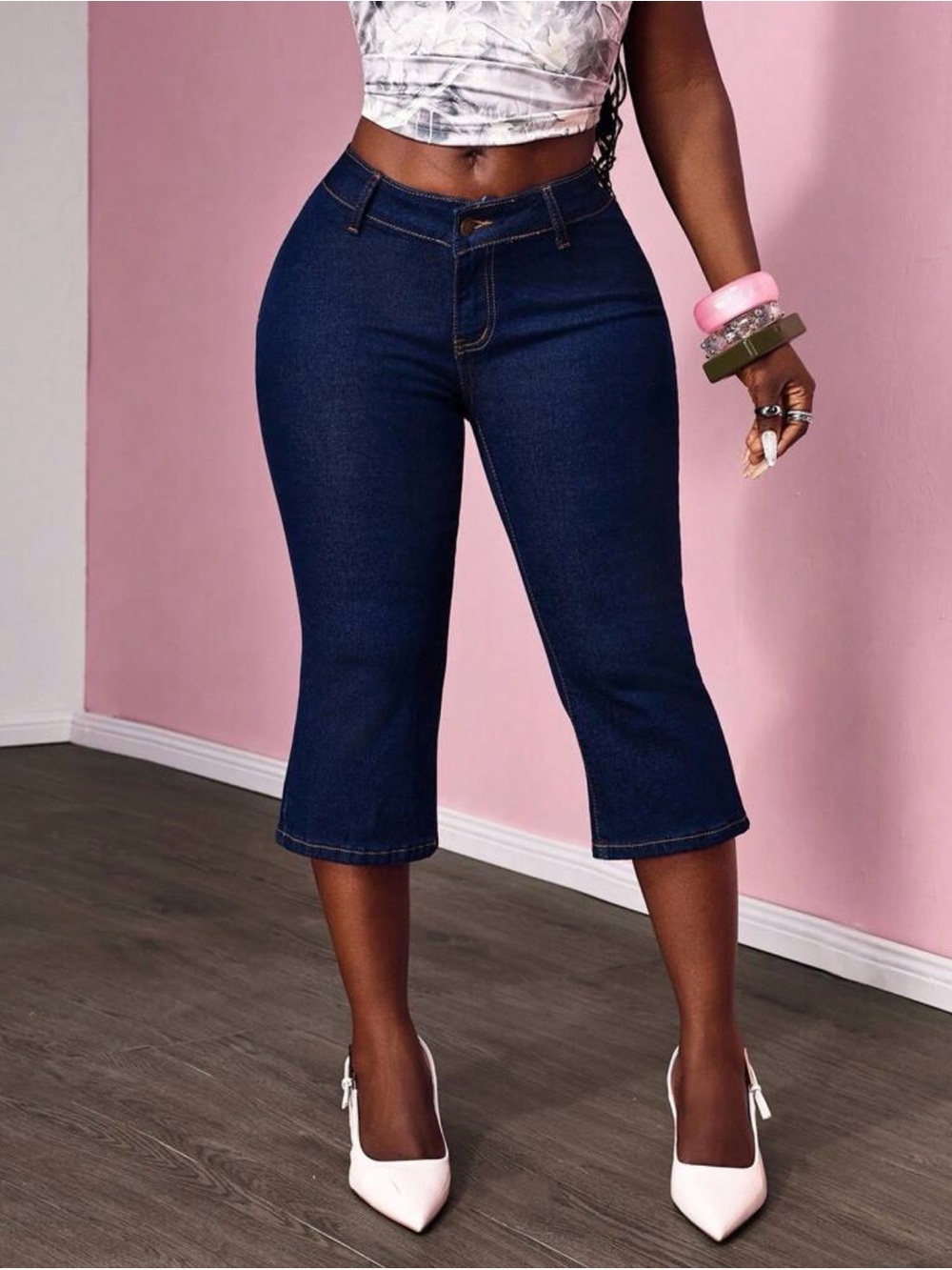 High-Rise Dark Blue Crop Bootcut Jeans for Women